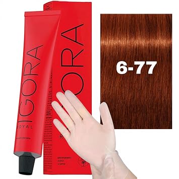 Royal 6-77 Dark Blonde Copper Extra Color Creme + Salonly Medium Pair Gloves 2pc Bundle