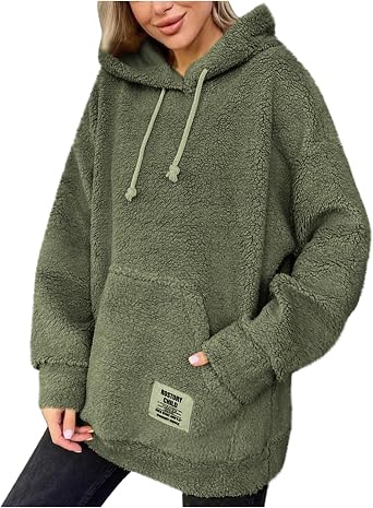 Sherpa Hoodie for Women Fuzzy Fluffy Hooded Sweatshirt Teddy Faux Fur Jumper Fleece Pullover with Pocket Casual Loose Plain Tops Ladies Winter Warm Fleece Blanket Top