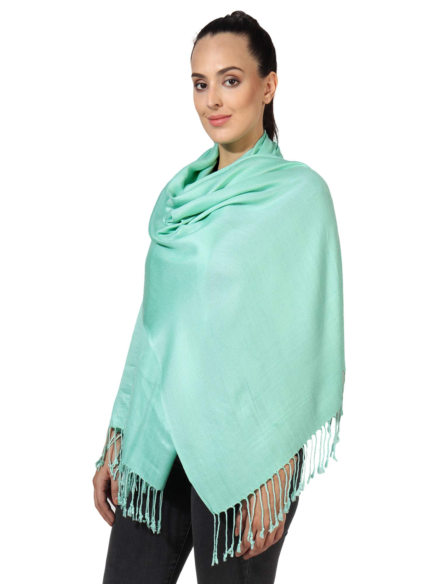 World Of Shawls Women's Mint Pashmina Style All Seasons Handcrafted Wrap Shawl Stole Scarf (Mint)