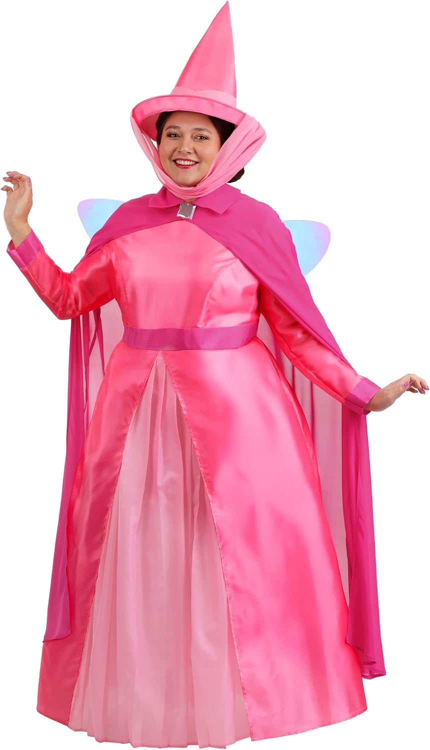 Women's Plus Size Disney Sleeping Beauty Flora Costume, Pink Fairy Godmother Cosplay Outfit