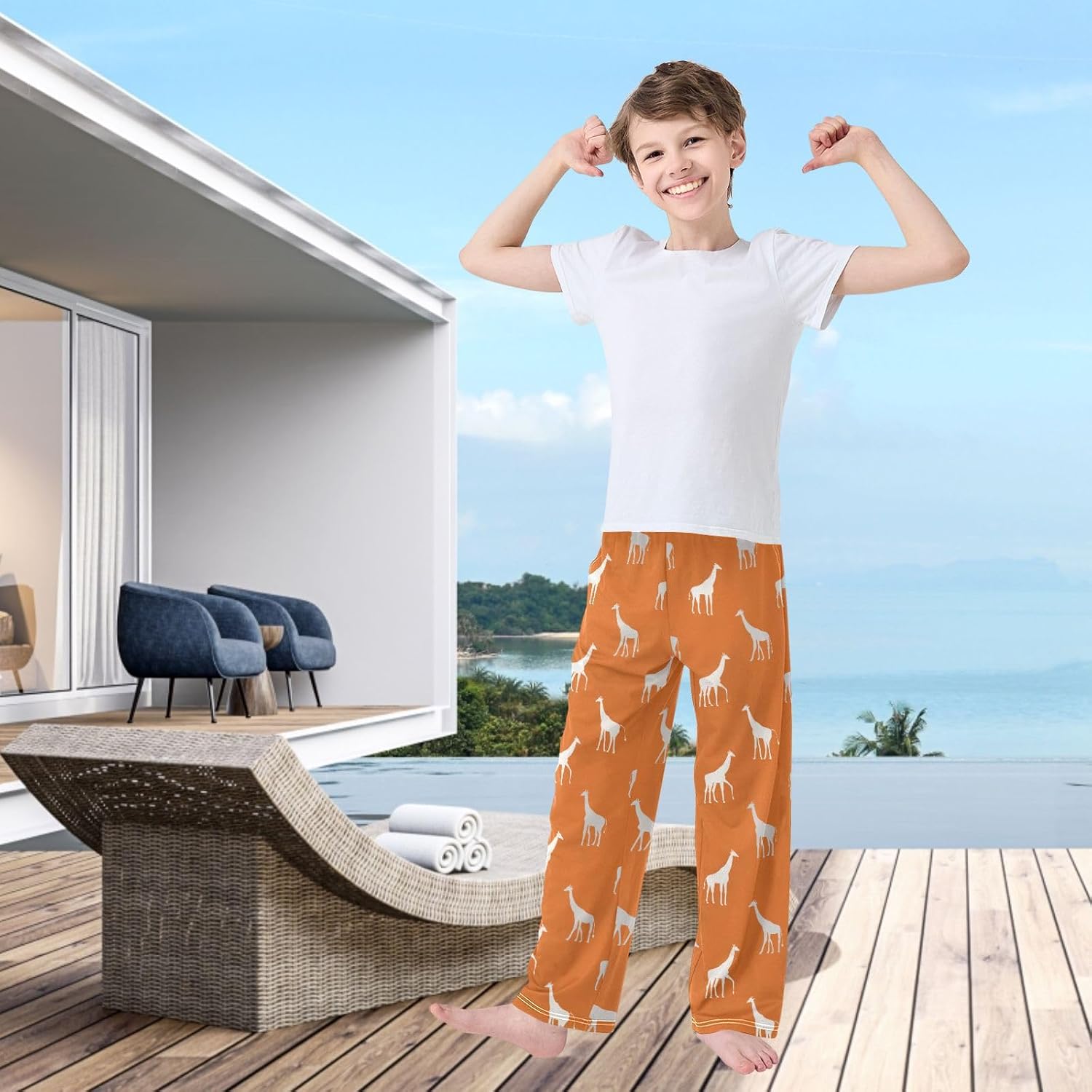 visesunny Boys' Pants Cartoon Giraffes Silhouettes Jogger Pants Elastic Waist Long Bottoms Trousers S-XL