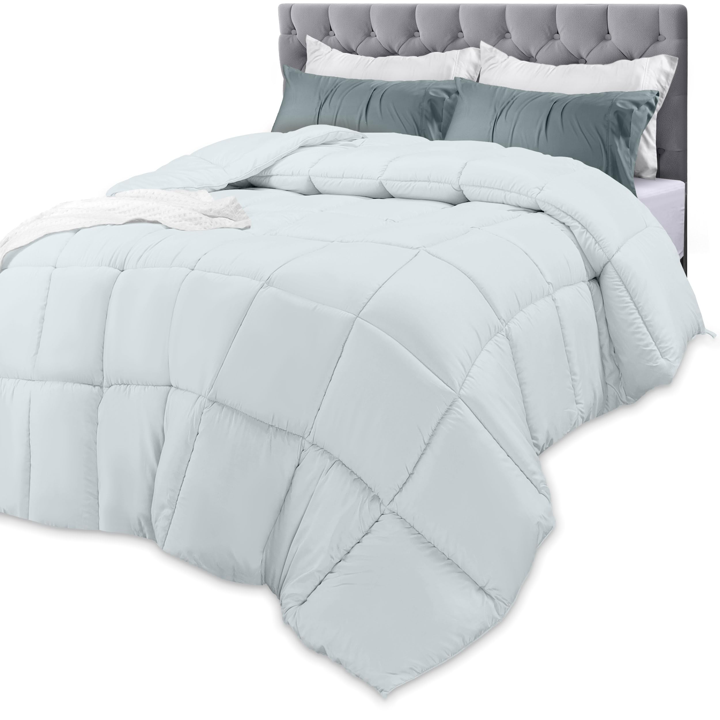 Utopia Bedding Comforters Queen Size, All Season Duvet Insert, Down Alternative Box Stitched Bed Comforter with Corner Tabs, Machine Washable (Light Grey)