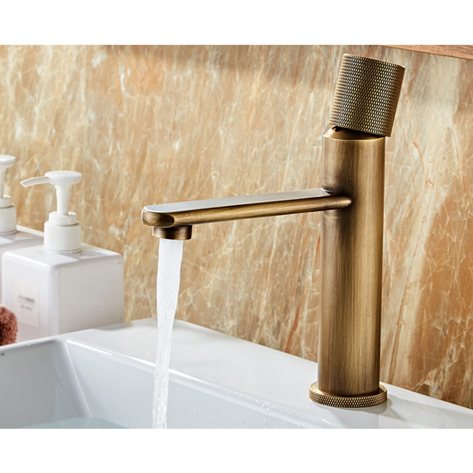 Grifo mezclador de baño, grifo de latón antiguo, grifos de latón de un solo agujero para lavabo, diseño retro, accesorio de fontanería de baño duradero