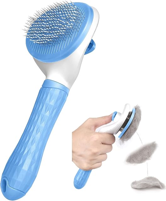 Dog Brush, Self Cleaning Slicker Brushes for Dogs Cats Pet Grooming Brush Tool Gently Removes Loose Undercoat, Mats Tangled Hair Slicker Brush for Pet Massage-Self Cleaning