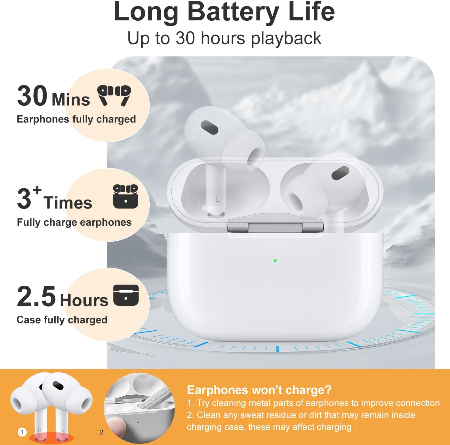 Wireless Charging Case for AirPods Pro 2nd & 1st, USB-C Port, Charger Case Replacement with Bluetooth Pairing Sync Button, Earphones Not Included (with Gray Lanyard)