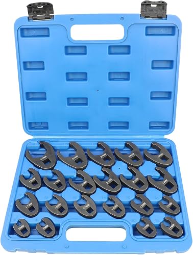 DPTOOL Crows foot Wrench Set Metric 8-32mm Flare Nut Crowfoot Wrench Set | 1/2" and 3/8” Drive 6 Point Crows Feet Wrench Set 21Pcs Flare Nut Wrench Kit for Removing Nuts from hard-to-reach Areas