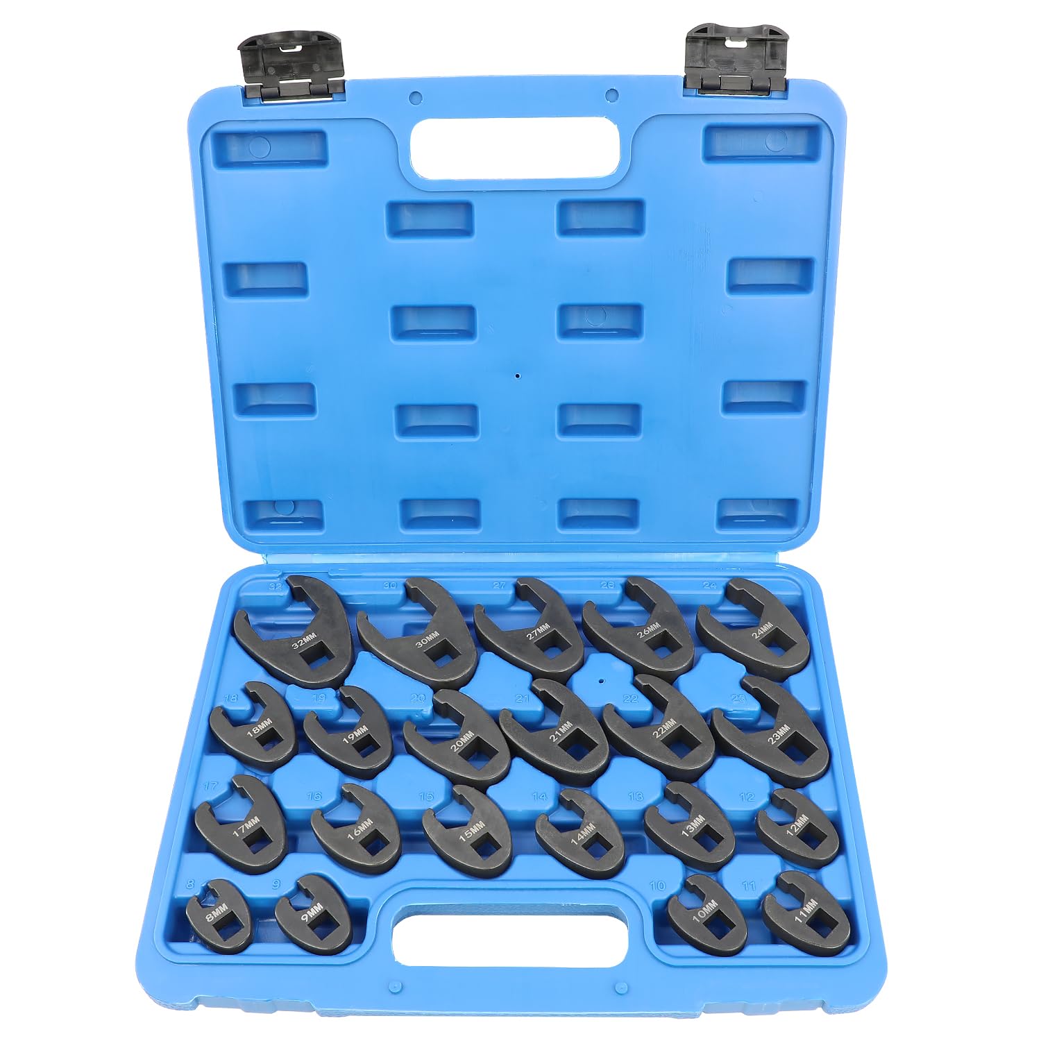 DPTOOL Jeu de 21 clés à pied d'oie 1/2" et 3/8" - Lot de clés métriques 8-32 mm à 6 points pour enlever les écrous des zones difficiles d'accès
