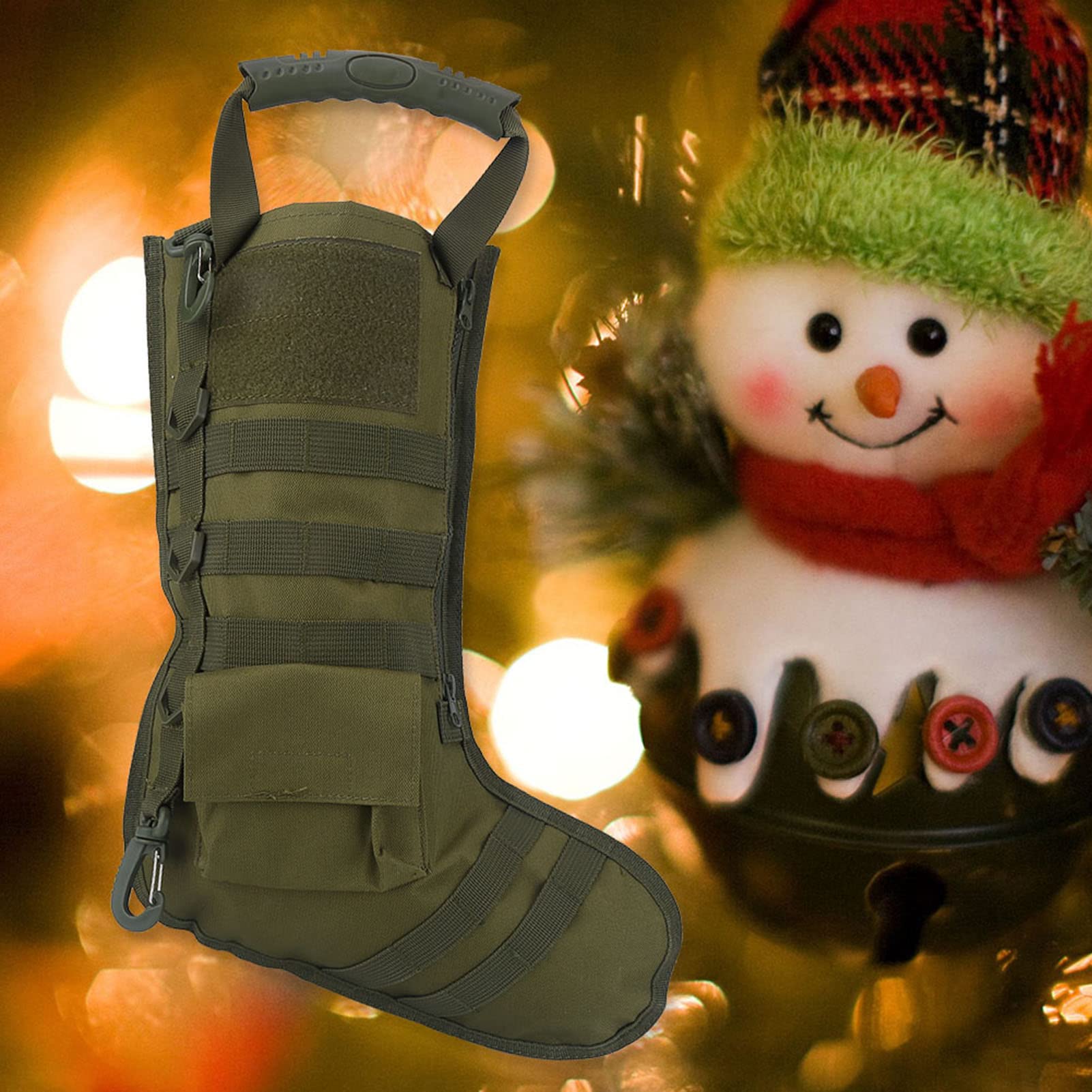 Sempoda 3 Farben Taktischer Weihnachtsstrumpf aus Nylon, Aufbewahrungstasche für Outdoor-Militärzubehör, Weihnachtsdekoration, Geschenktüten, Weihnachtsbaumstrumpf, Ornamente für Urlaub,(OD Grün)