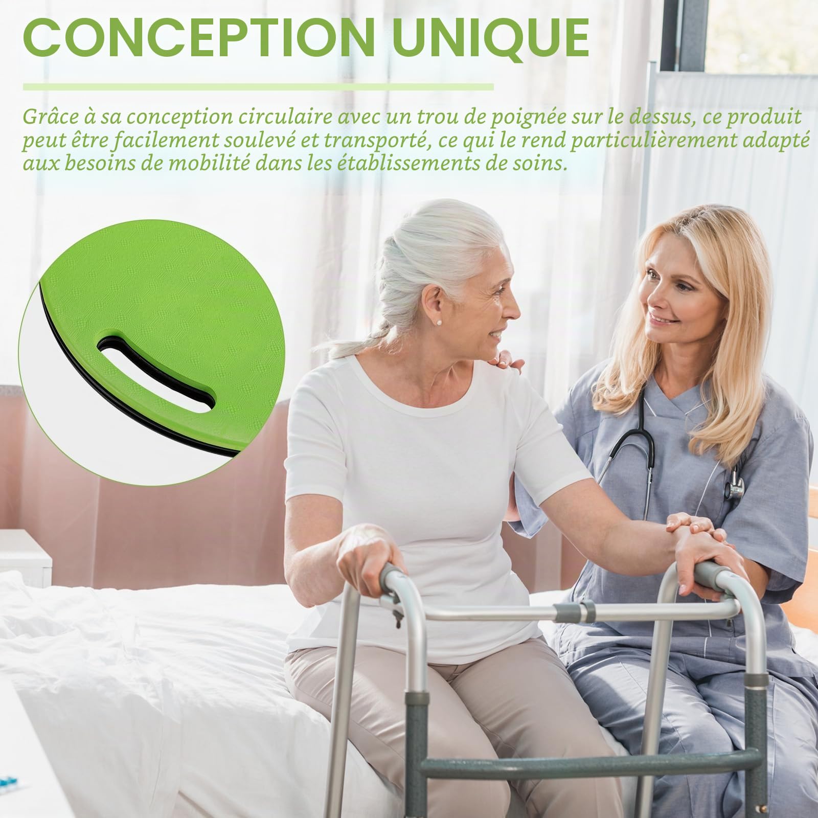 Dispositif d'aide au transfert à plateau tournant pour patients âgés et handicapés pesant jusqu'à 120 kg, disque de transfert pour aide à la mobilité à domicile (vert)
