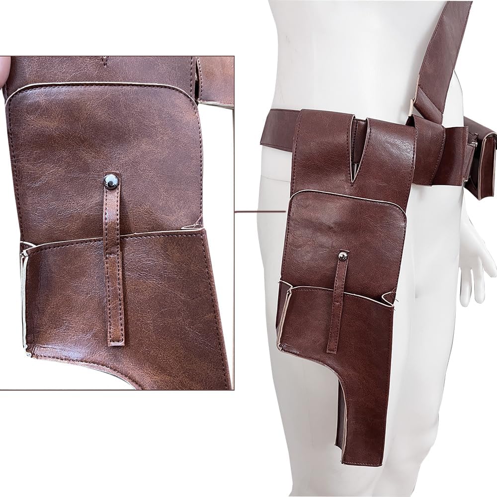 Adjustable Brown Leather Cosplay Belt - Vintage Holster Adult Halloween Accessory
