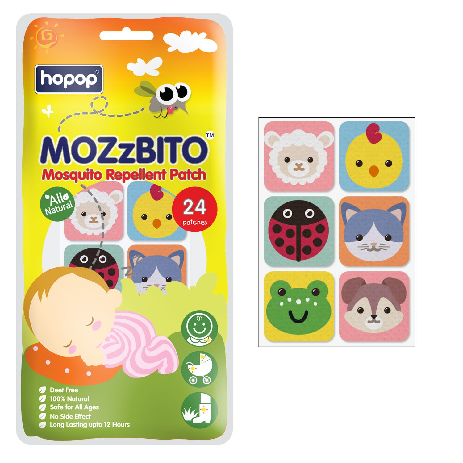 Hopop Mosquito Repellent Patches | MoZzbito 100% Natural Baby Mosquito Patches | Upto 12 Hour Protection Mosquito Sticker | Suitable for Kids & Adults | Deet Free | Pack of 24 | Sheep (B09RW95CGJ) Amazon Price History, Amazon Price Tracker