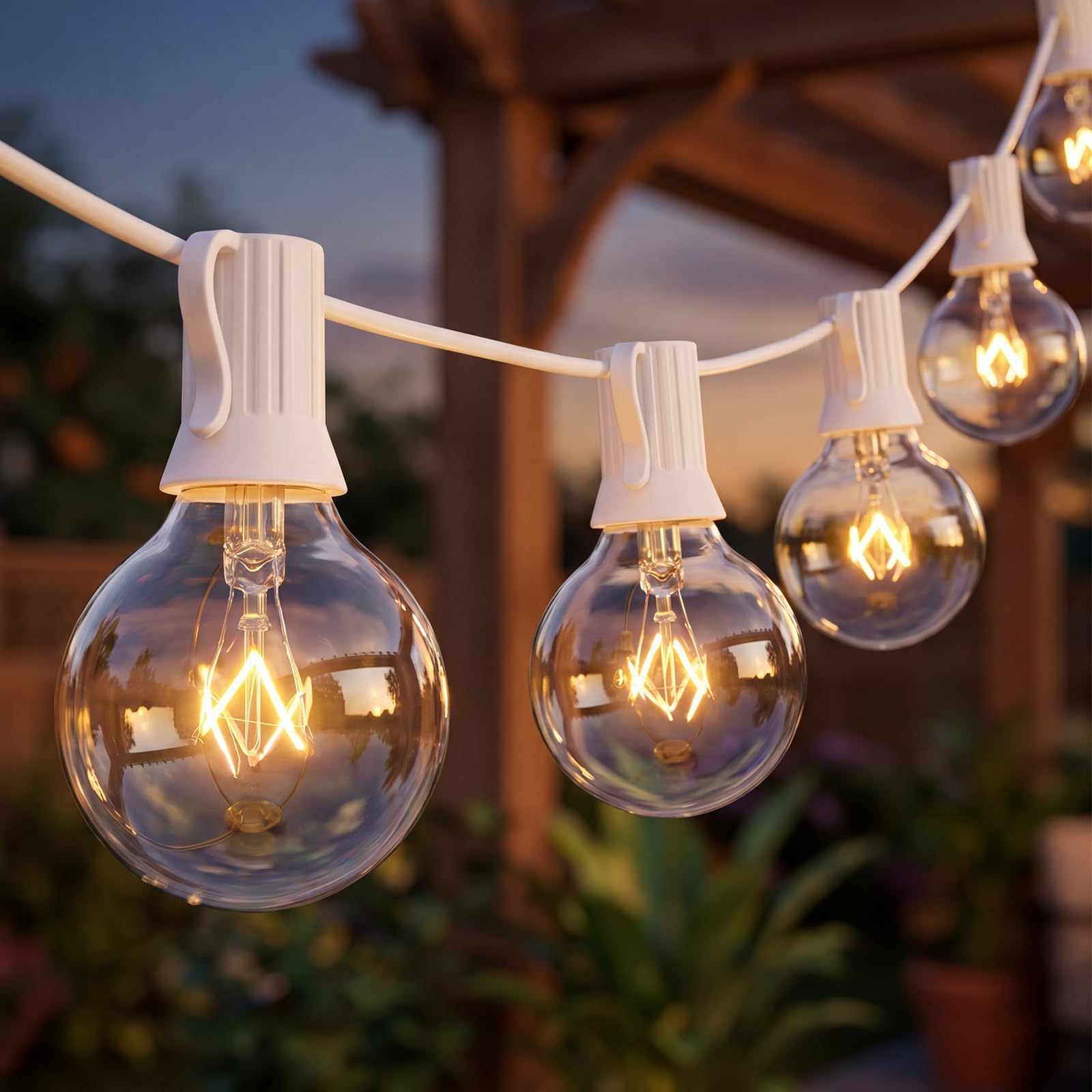 25FT Outdoor White String Lights with 27 Clear Bulbs, G40 Globe Patio String Lights for Indoor/Outdoor, Connectable Hanging Lights for Backyard Porch Balcony Party Decor - White Wire