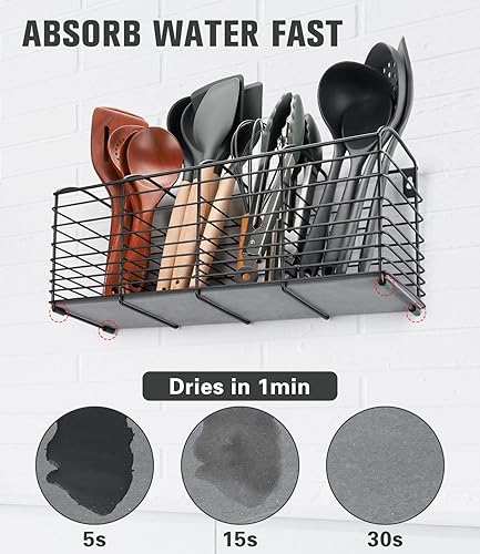 Miniatura 8 de Soporte grande para utensilios para encimera de cocina, diseño estético de 11.8 x 6.7 x 4.7 pulgadas, 3 compartimentos, organizador de utensilios de
