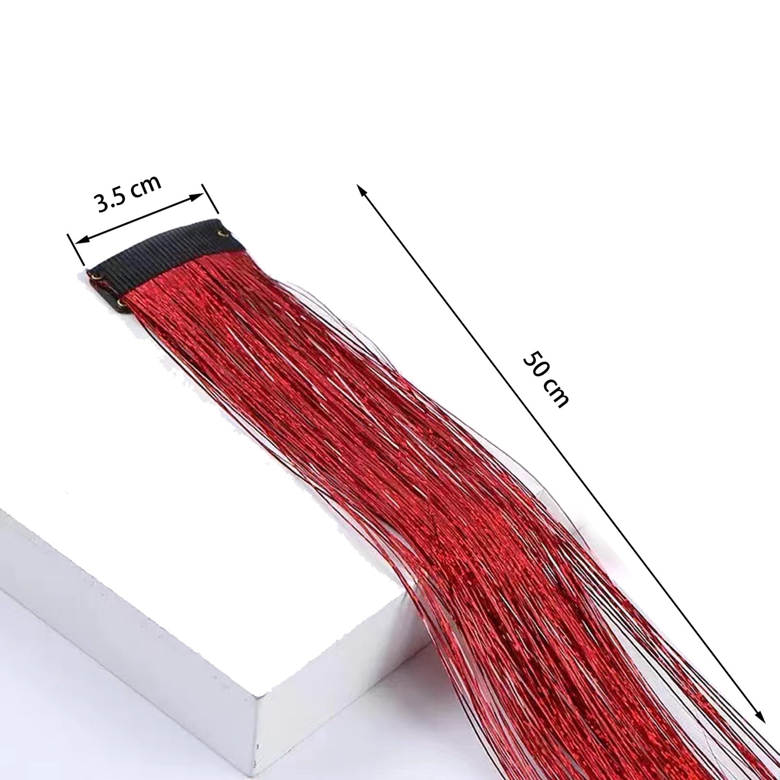 Leliafleury 6PCS Red Hair Tinsel Clip in 50cm Glitter Hair Tinsel Extensions for Party Cosplay - Image 2