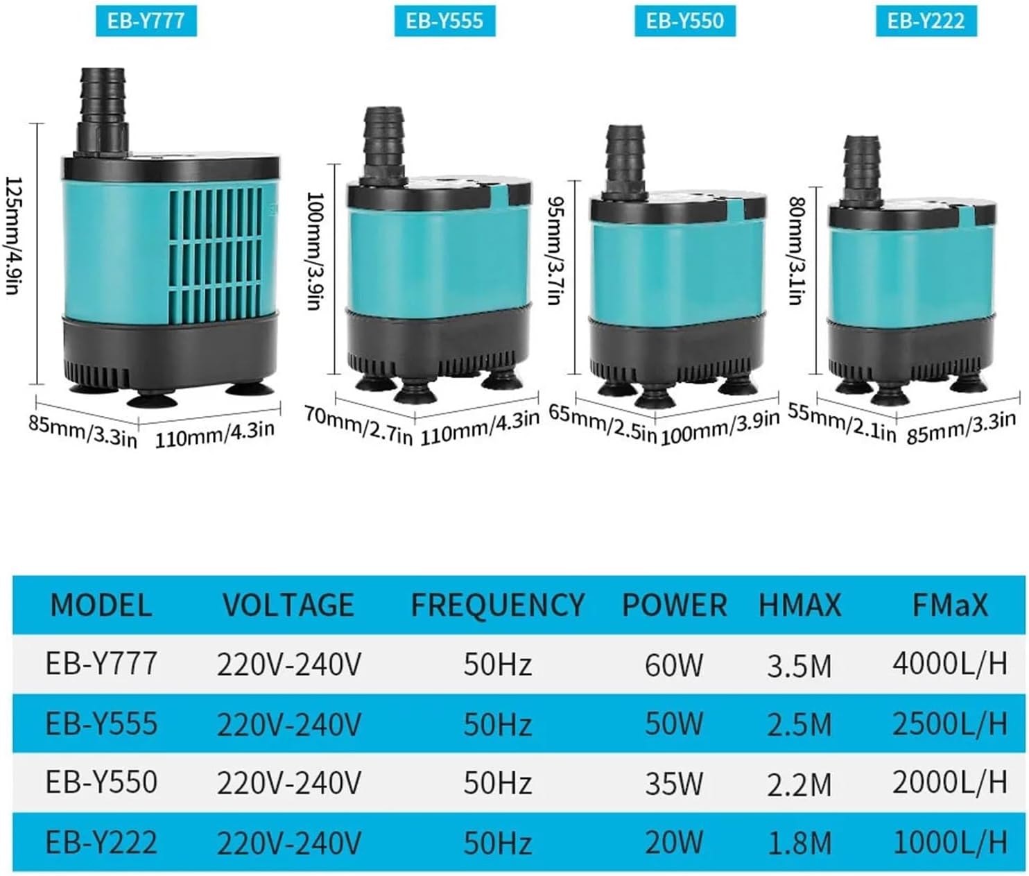 Ultra-quiet submersible circulation pump 220V Submersible Water Pump For Aquarium Fountain Fish Tank Garden FountainWaterfall Home(EB-Y222 20W)