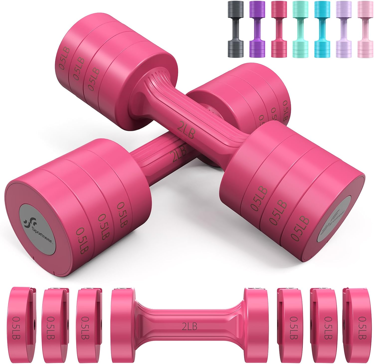 Adjustable Dumbbells Hand Weights Set: Sportneer 5 lb Dumbbell Set of 2 Each 2lb 3lb 4lb 5lb Free Weights Fast Adjust Weight 4 In 1 Weights Dumbbells Set for Women Men Home Gym Exercise Training