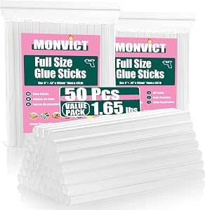 MONVICT Hot Glue Sticks, Pack of 50 (1.54 lb) 6" Long 0.43" Diameter Full-Size Hot Glue Gun Sticks Art Glues Pastes Hot Melt for Most Large Glue Guns, Clear Glue Sticks for DIY, Arts & Crafts | 6"Long 0.43" Diameter, Art Glues Pastes Hot Melt Sticks 