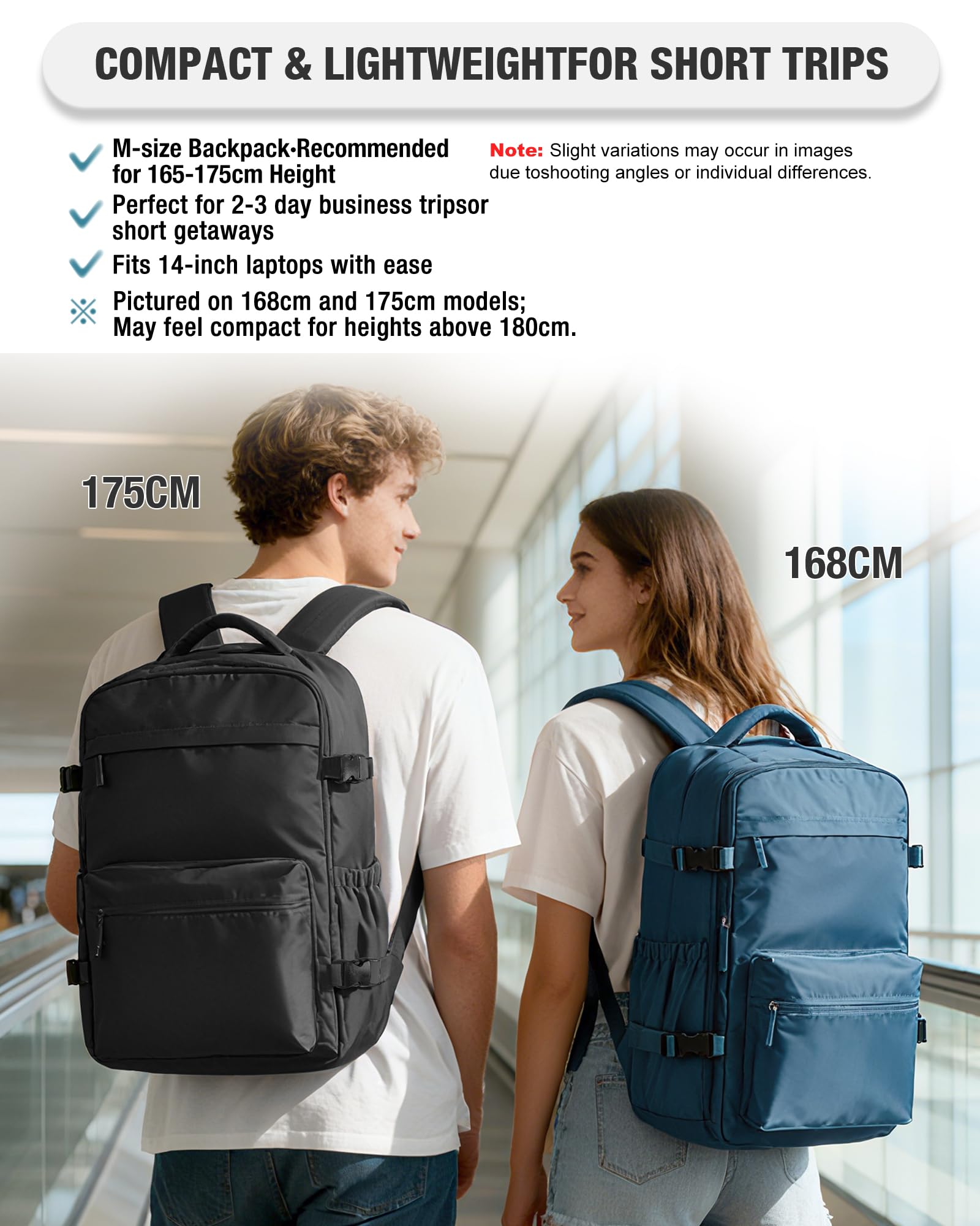 Mochila de Viaje al Vacío con Bomba - 40x30x25 cm (Cabina Ryanair) - Mochila de Mano para Avión con Portátil 14" - Impermeable - Unisex/Día - Equipaje de Cabina para Hombre y Mujer Negro