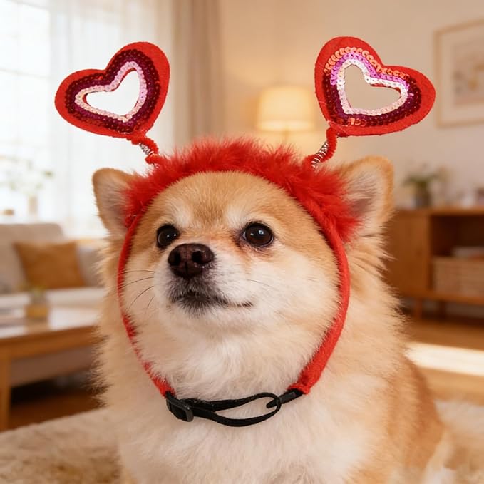 Diadema de corazón con lentejuelas para mascotas Soochat miniatura 9