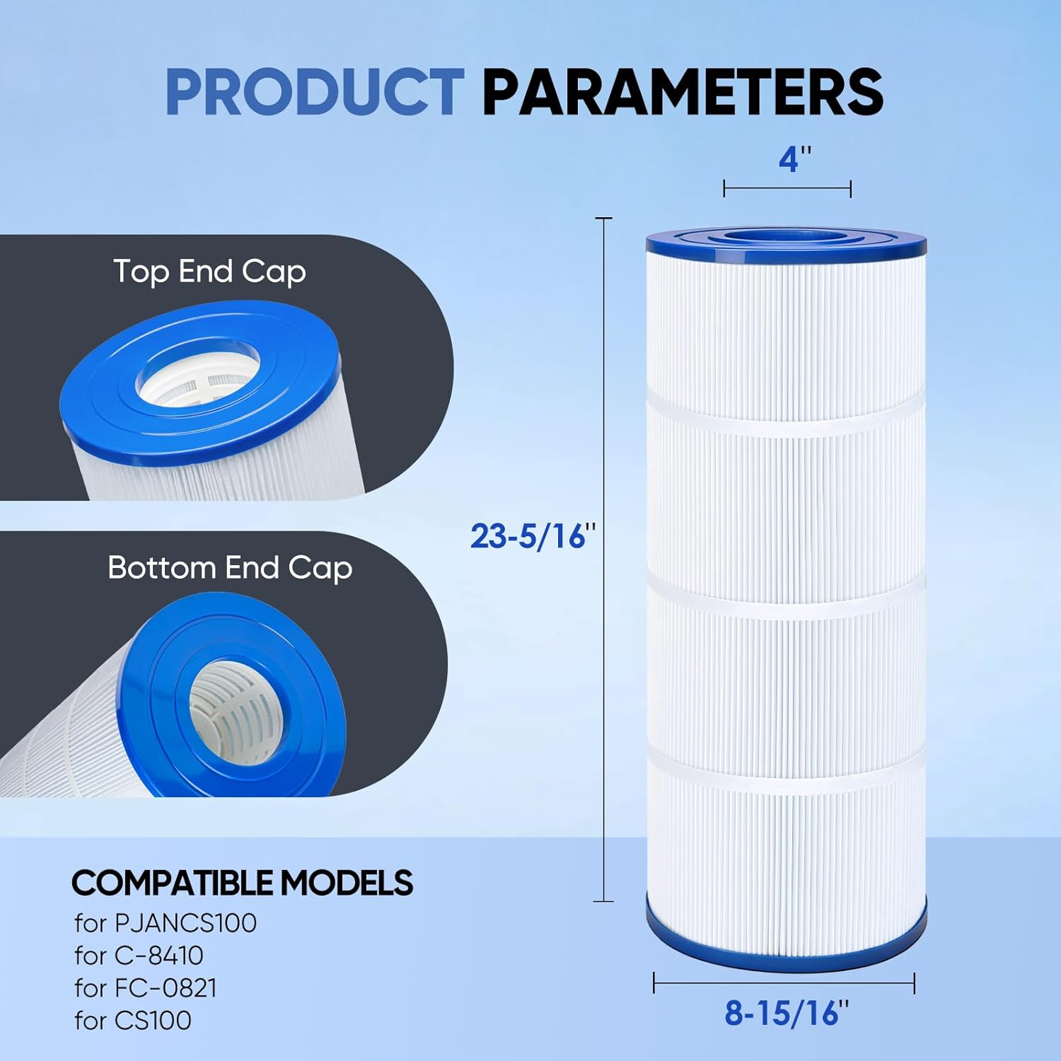 Pool Filter Compatible with Jandy CS100,PJANCS100,Unicel C-8410,Filbur FC-0821,Porpoise PP-B2,Ultral-B2. 100 Sq. Ft. Pool Filter Cartridge,1-Pack