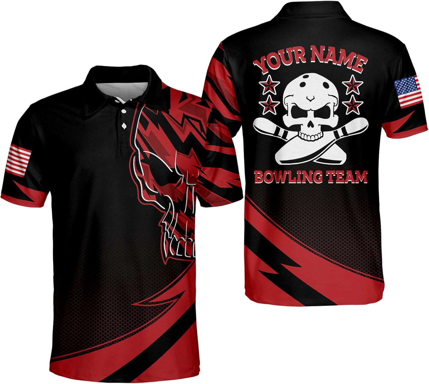 LASFOUR Custom Bowling Shirts for Men, Mens Bowling Shirt Short Sleeve, Personalized Skull Bowling Jerseys for Men and Women