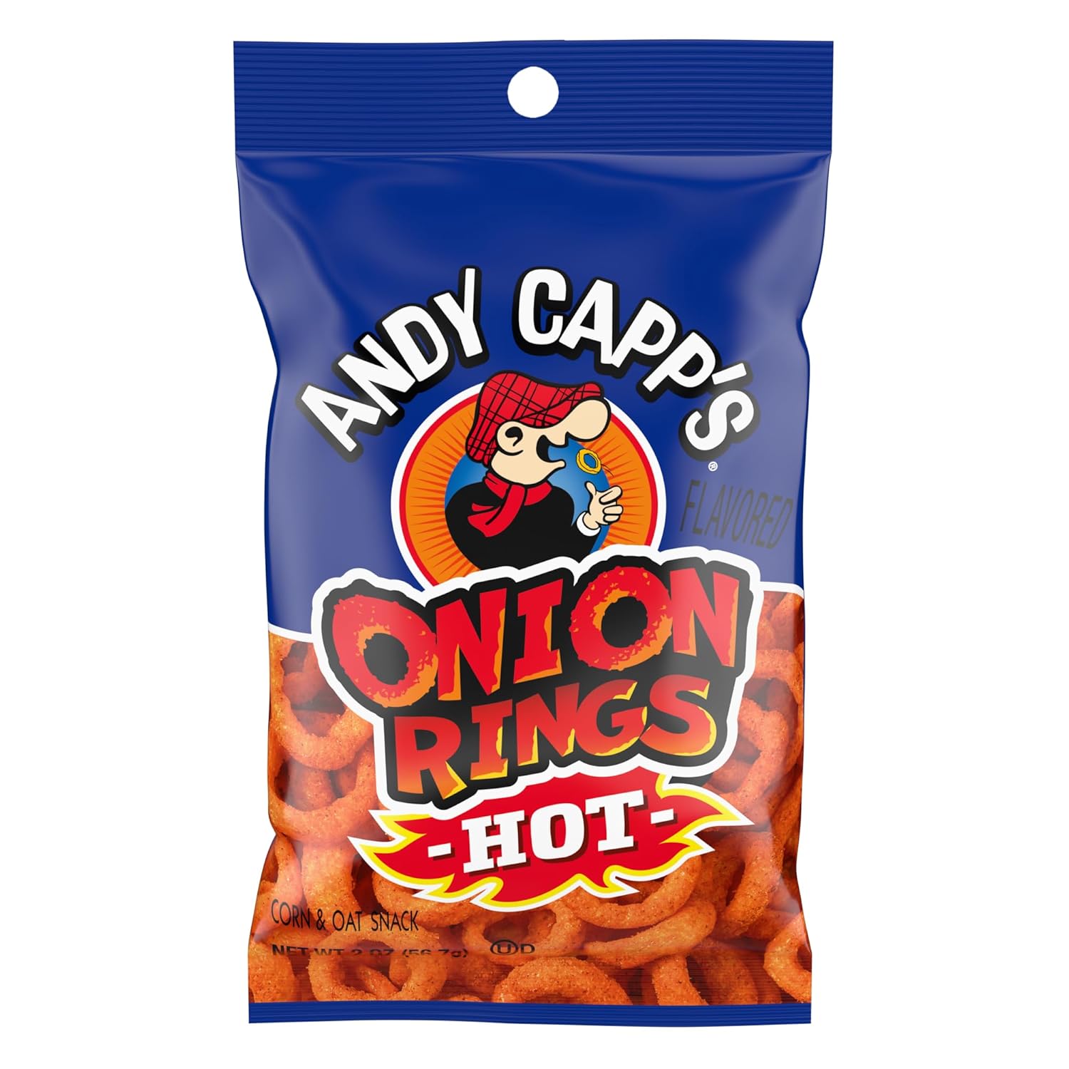 Andy Capp's Beer Battered Flavored Onion Flavored Rings Baked Oat and Corn Snacks, Hot, 2 oz