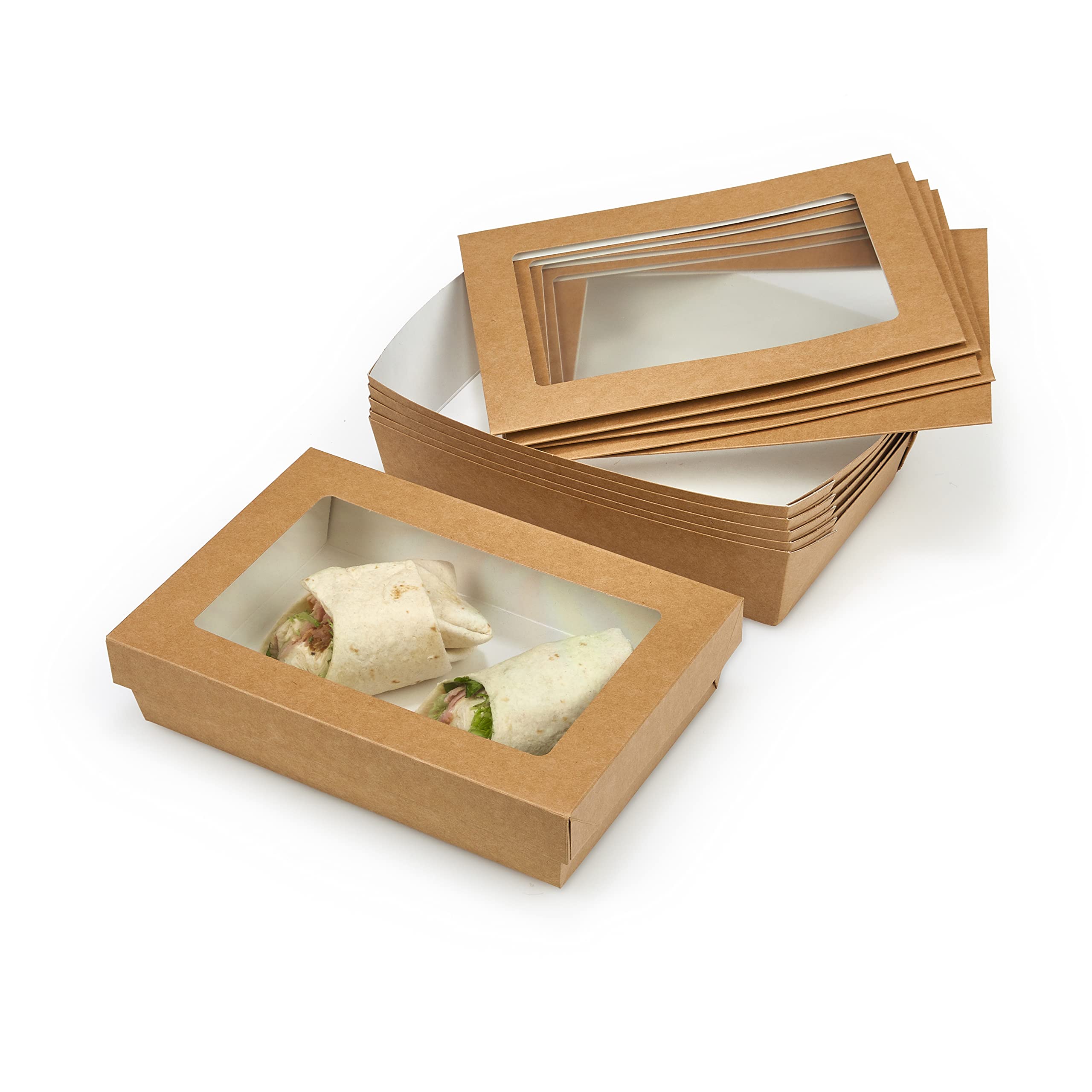 Canape King Cardboard Food Box - Disposable Brown Kraft Leak Proof Square Fruits Snacks Sandwich Containers - For Gift Wedding Parties Catering (Brown Box - 21 x 14 x 5cm)
