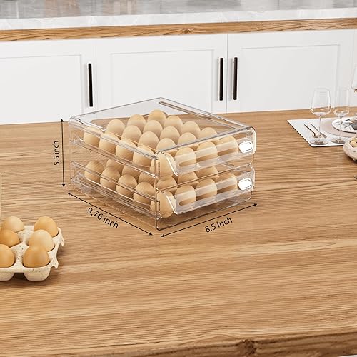 Miniatura 2 de submatches Recipiente de huevos de 40 rejillas para refrigerador, bandeja de huevos con escala de tiempo, soporte apilable para almacenamiento de