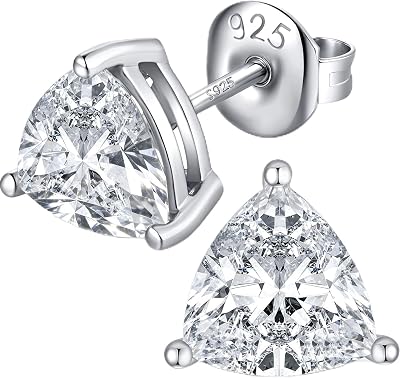 18K White Gold Plated Simulated Diamond Sparkly Stud Earrings 925 Sterling Silver 5A CZ Cubic Zirconia Size Small/Medium/Large Jewelry for Women Men