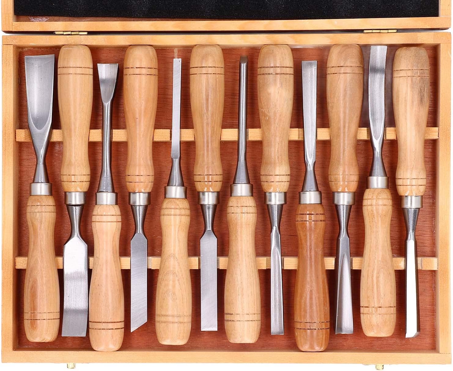 12Pcs Wood Carving Tools, Wooden Handle Curved Chisels For Woodworking, 60Crv Blade Engraving Chisel Set With A Wooden Storage Box For Diy Handicrafts