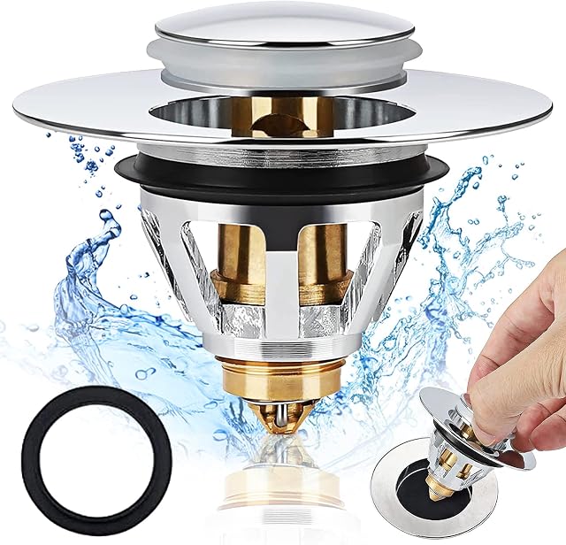 Universal Bathroom Sink Plugs, Pop Up Plugs for Wash Basin - Stainless Steel Bathroom Sink Plug Replacement Drainer Plug with Bounce Core Copper for 38-41mm Drain Hole