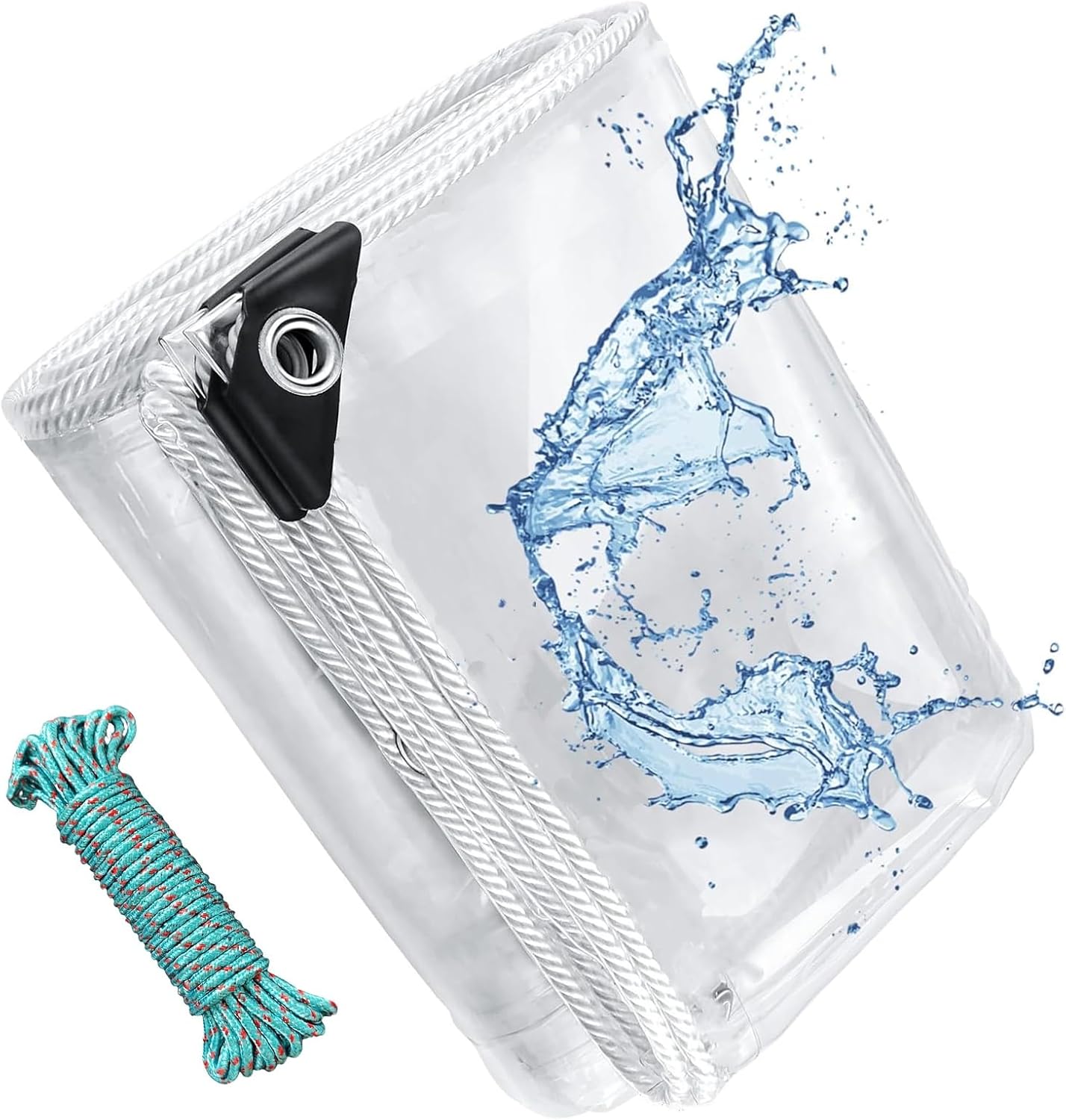 Clear tarps Heavy Duty Waterproof,14Mil Thickened Transparent Tear Resistant Water Resistant PVC Vinyl Tarpaulin Enclosure,Transparent Waterproof raincloth for Roofs, (6X12 FT)