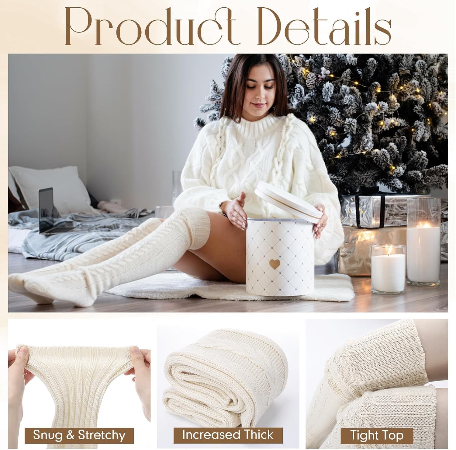 Chicingyou 4 Sets Woman's Knee High Socks Long Knitted Arm Warmers Set over Knee Leg Warmers Knit Fingerless Gloves