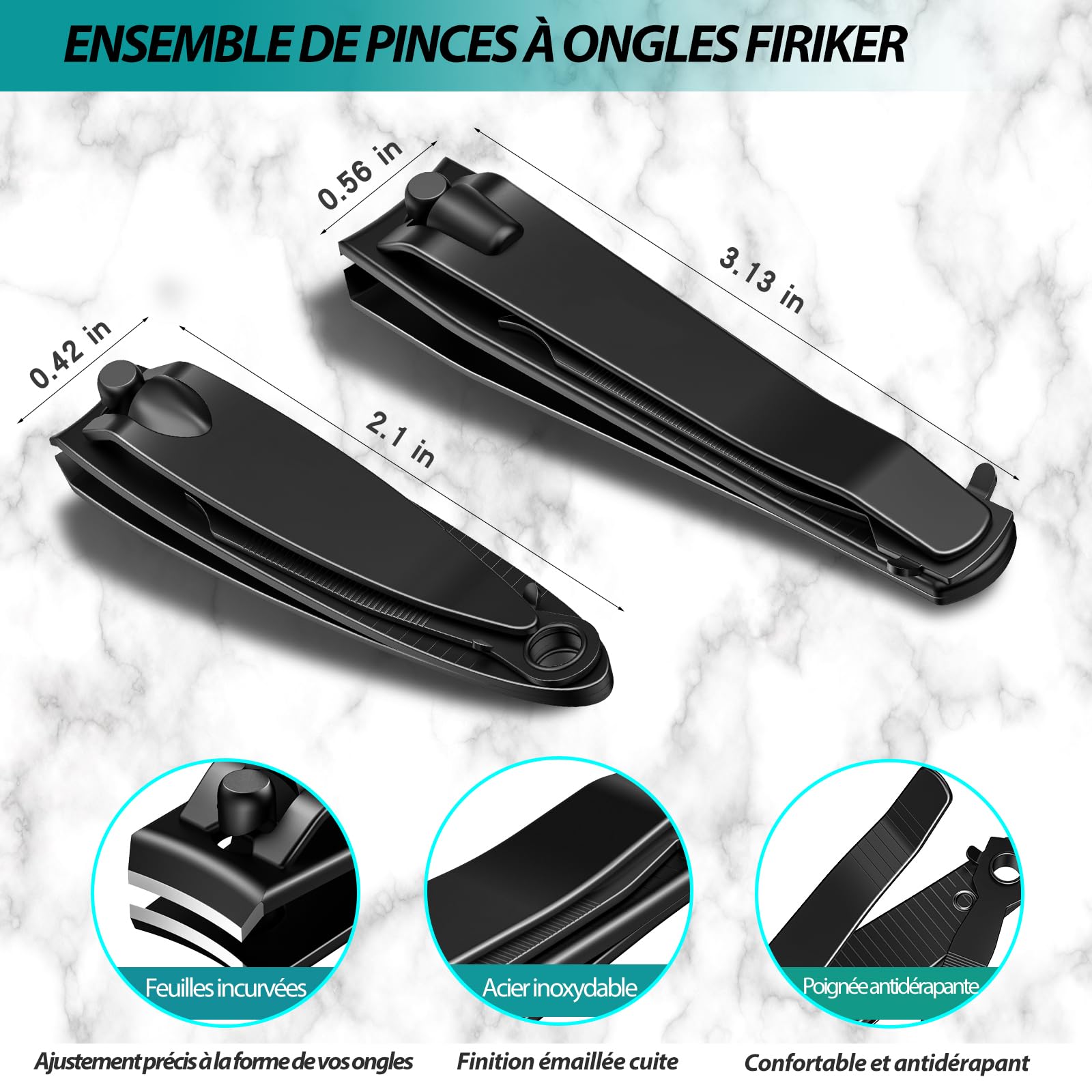 Coupe-Ongles Professionnel en Acier Inoxydable Noir Mat - Pince à Ongles Robuste et Tranchant pour Pieds - Cadeaux de Noël