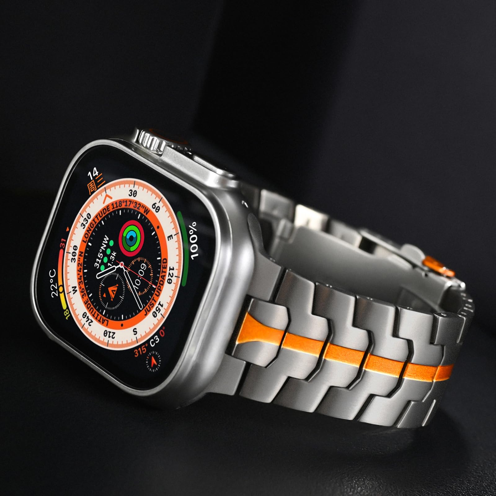 SEURE Titan Armband Kompatibel mit Apple Watch Ultra 2/Ultra 49mm,Serie 10 46mm,Serie 9/8/7 45mm,Serie SE2/6/SE/5/4 44mm, 3/2/1 42mm Edelstahl Gliederarmband Sport Ersatzarmbänder