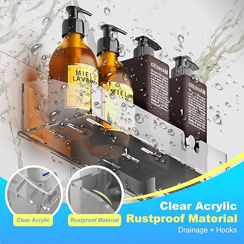 Miniatura 5 de Acrylic Shower shelves 3 Pack,Adhesive Shower Organizer for Bathroom Storage Home Decor,No Drilling,Transparent Organizer,Shower Caddy for Inside