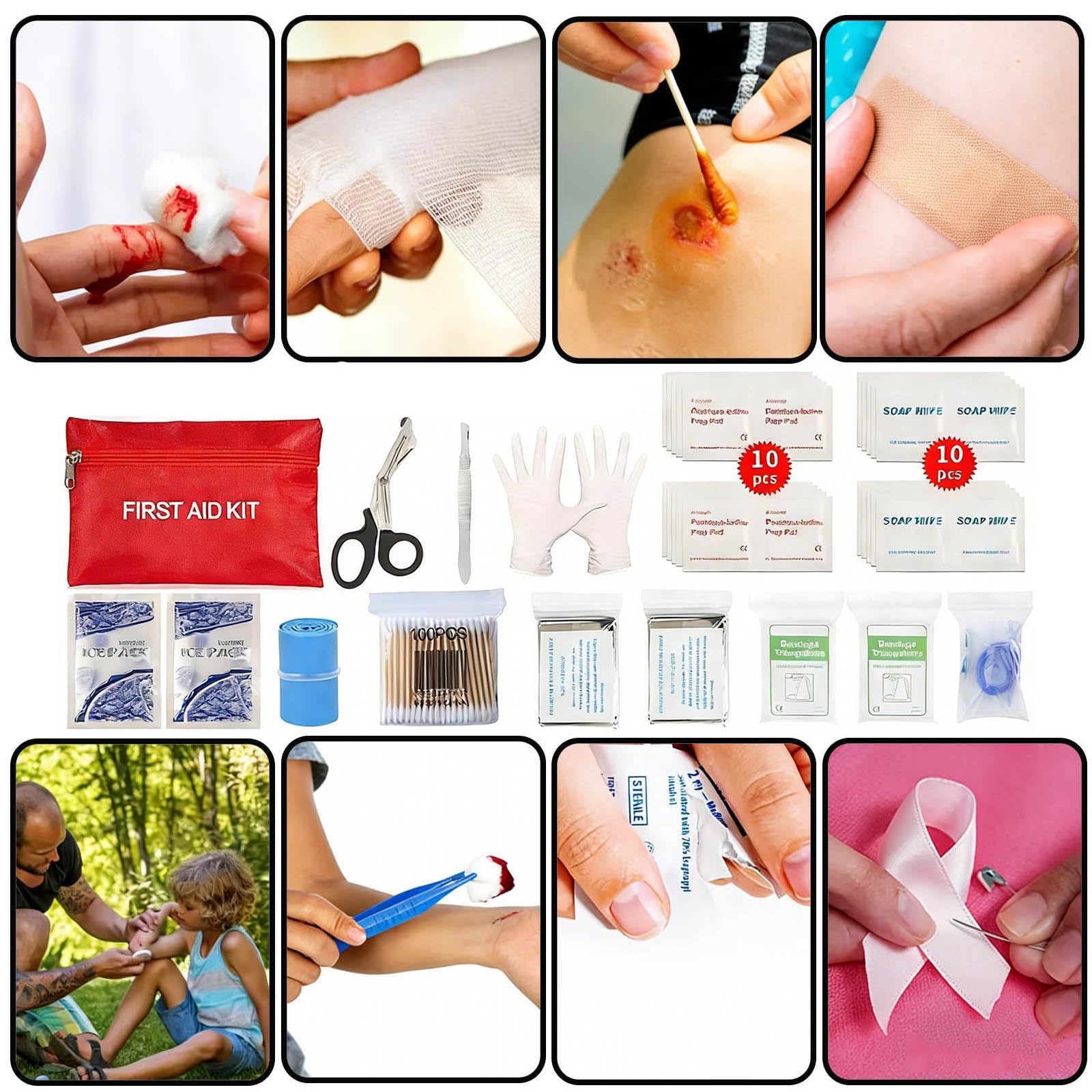 Kit de Supervivencia, Botiquín de Primeros Auxilios, Equipo de Supervivencia, Herramientas, Kit de Trauma con Bolsa Molle para Terremotos, Regalos para Hombres, Papás, Esposos Y Mujeres