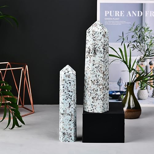 Miniatura 5 de JIC Gem Torre grande de cristal curativo de jade verde azulado Hsiuyu, torre de 6 piedras preciosas facetadas, columna de cristal, rejilla de