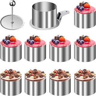 Idota 10pcs Dessertringe, 8cm Rund Mousseringe Edelstahl mit Heber Stampfer