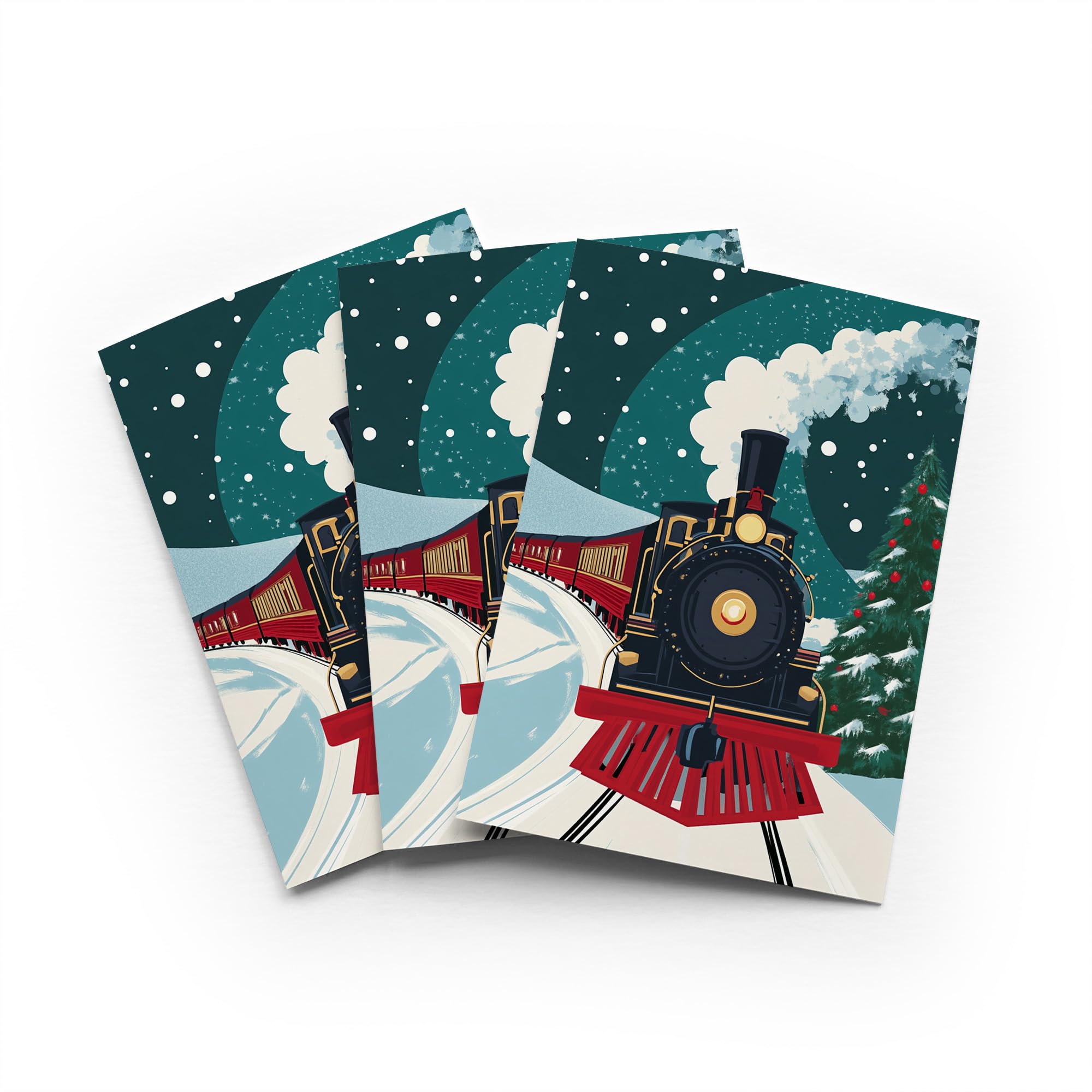 Polar Express Christmas Card Steam Train Winter Set of 3 Greeting Cards Blank Inside 5x7 Inch 13x18 cm