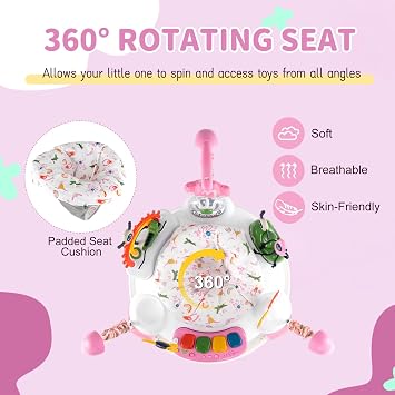 COSTWAY Baby Activity Center, Baby Jumpers & Bouncers with 360° Rotary Seat, Music, Lights, 3 Adjustable Heights, Interactive Toys, for Ages 6 Months + (Pink)