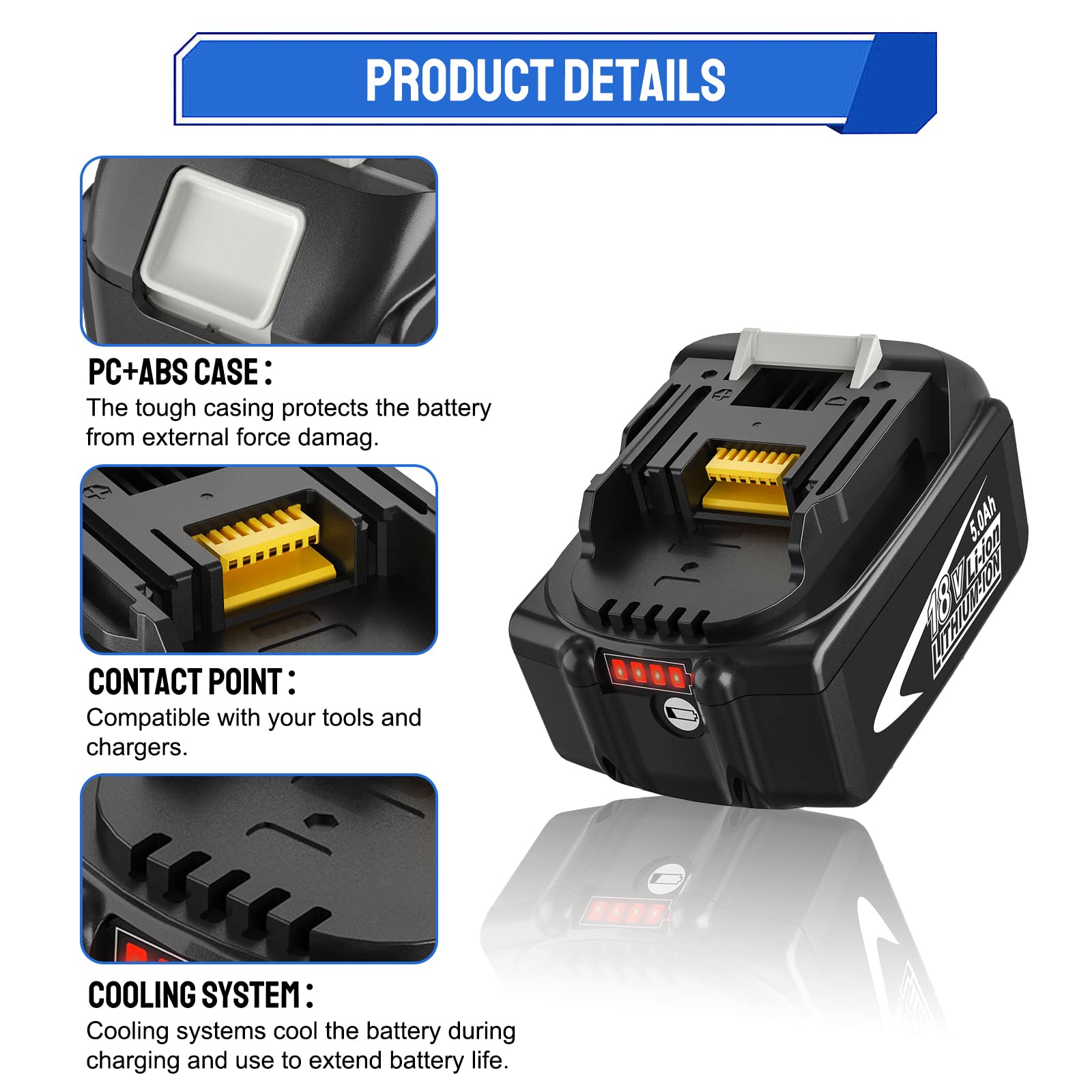 2X Ricambio BL1850B per batteria 18V + 14,4V-18V DC18RD Caricabatterie doppia porta 3A per DC18RD DC18RA DC18RC DC18SF (spina UE) Goodexo