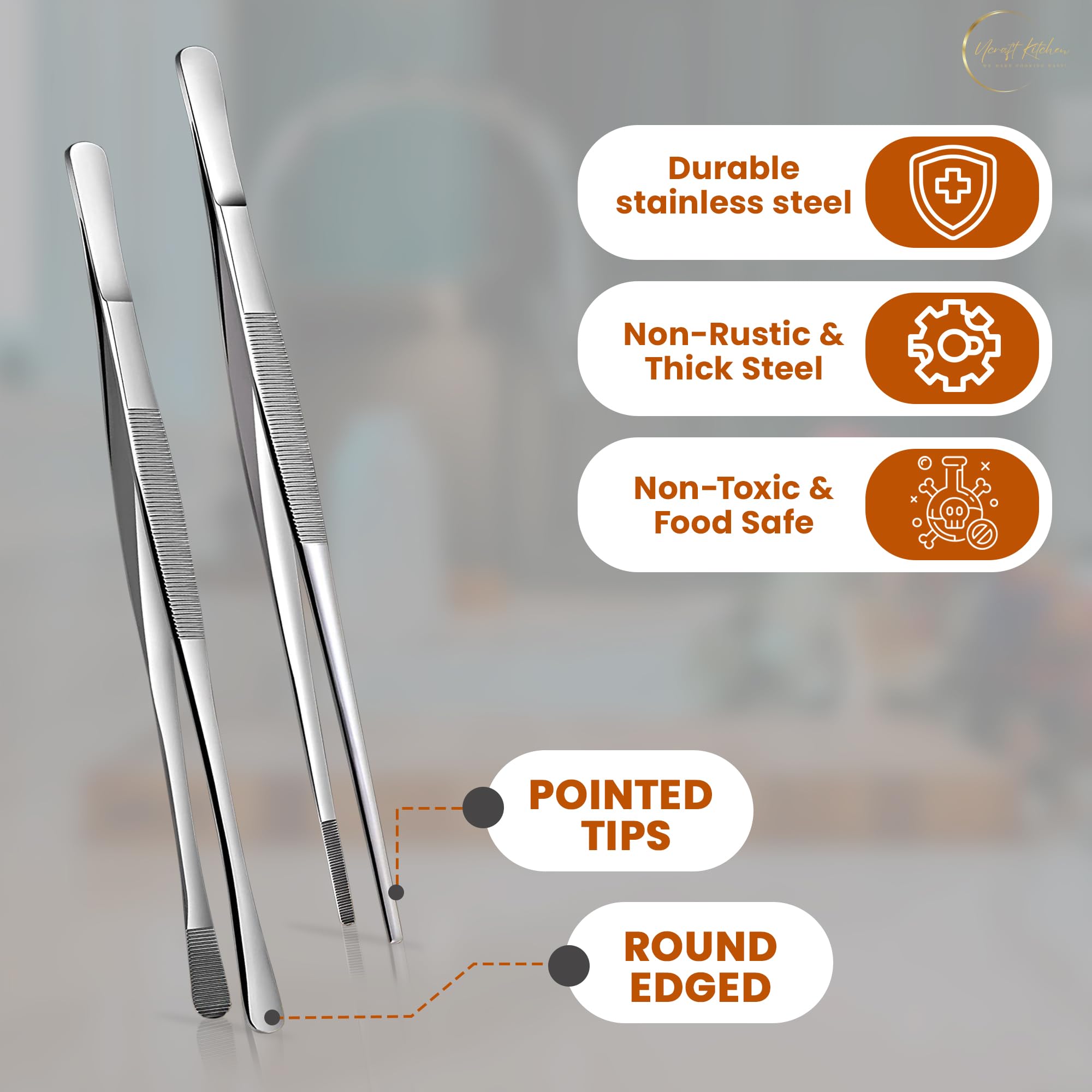 2 Pinzette Cucina Acciaio Inox 30.5cm - Per Grigliare E Servire In