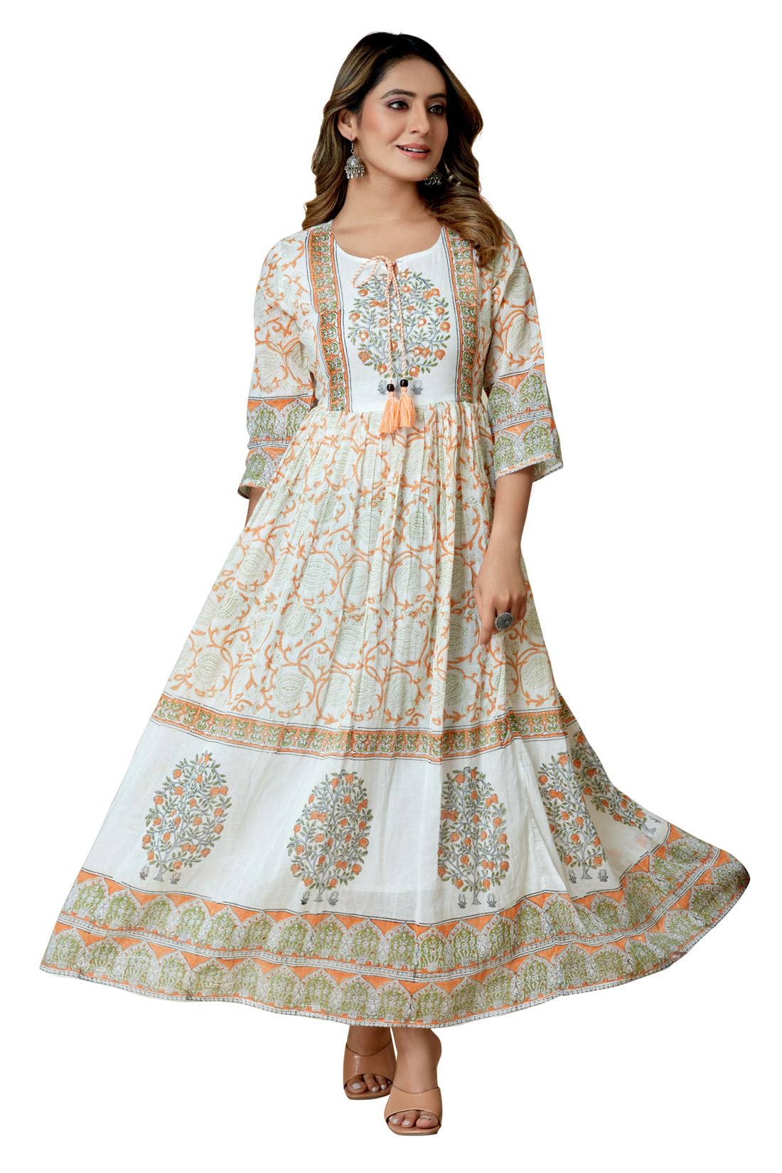 SARRASWomens Cotton Block Print Flared Kurta
