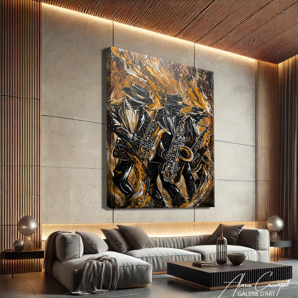 Alessio Cacciatore Decorazione da parete Jazz - Deco da parete Jazz - Stampa su tela Musica - Deco Studio musicale - Quadro astratto contemporaneo - Idea regalo sulla musica (40 x 30 cm)