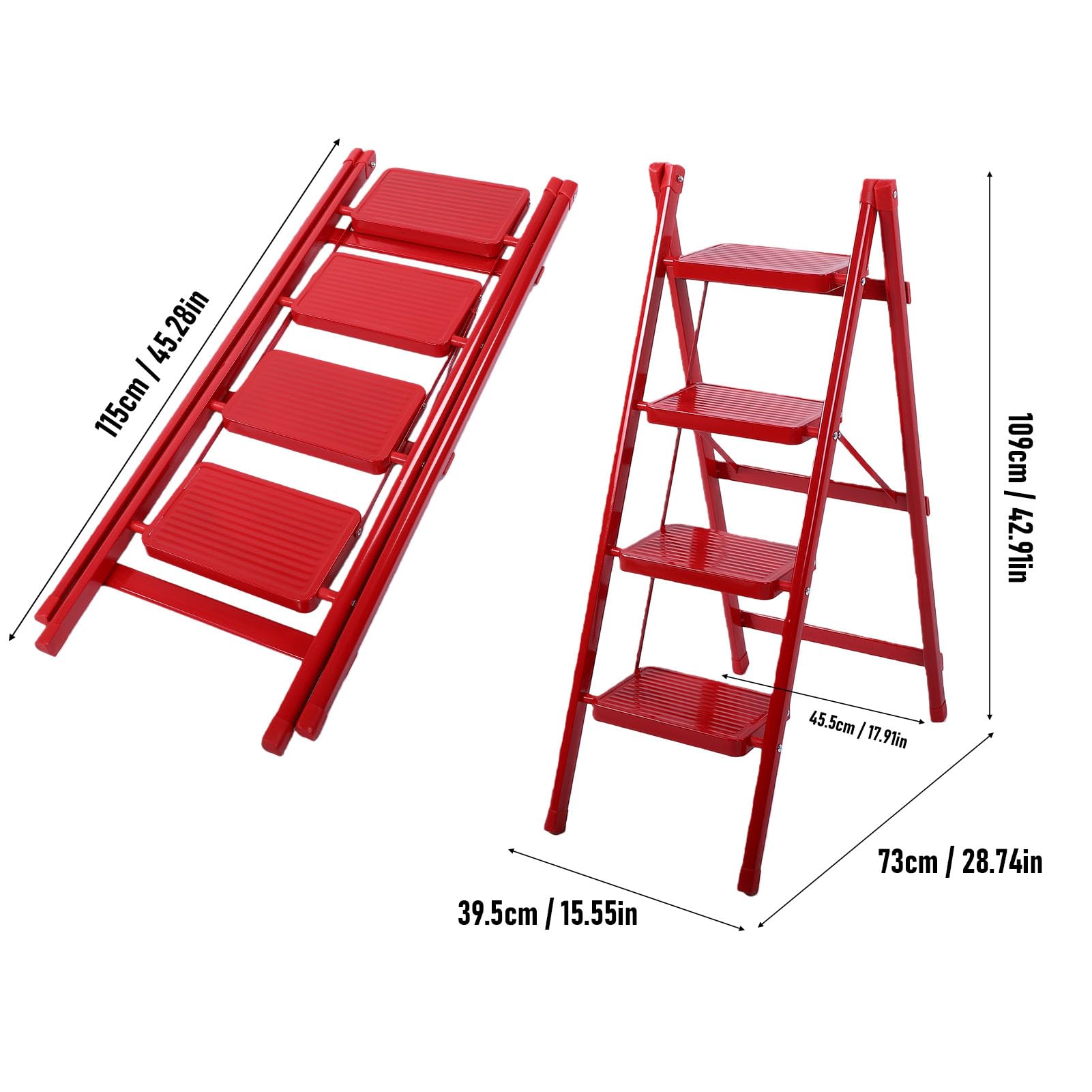 Garosa Scala Pieghevole 4 Gradini con Pedane Antiscivolo Larghe, per Cucina | Materiale in Ferro, Rinforzi Incrociati Stabili, Supporto Triangolare, Sgabello Multiuso, Nessun Montaggio Necessario, Uso