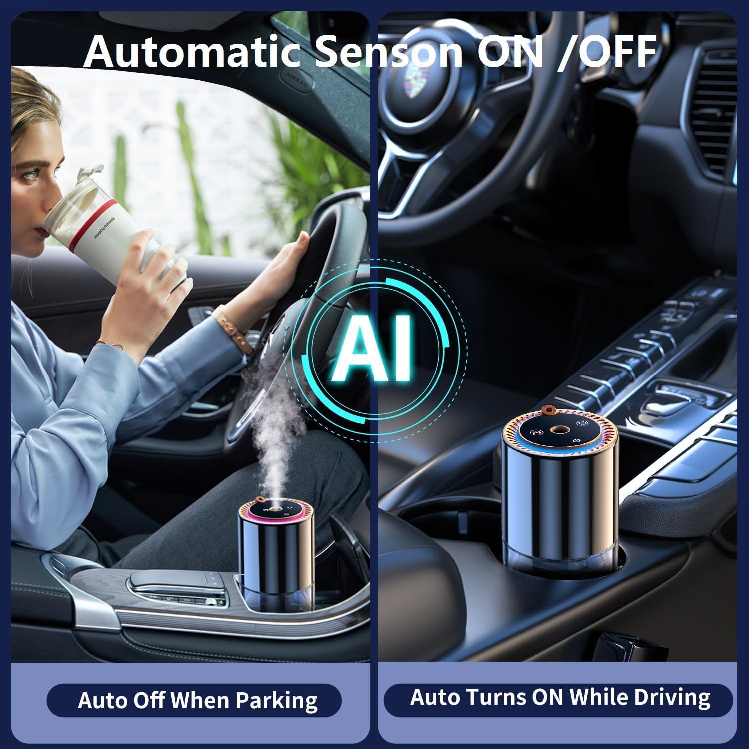Smart Car Air Freshener,150ML Natural Fragrance Car Scents Air Freshener with Star Projector,300 Days Long Lasting, Car Essential Oil Diffuser, Automatic On/Off,Aroma Diffuser for Men Women