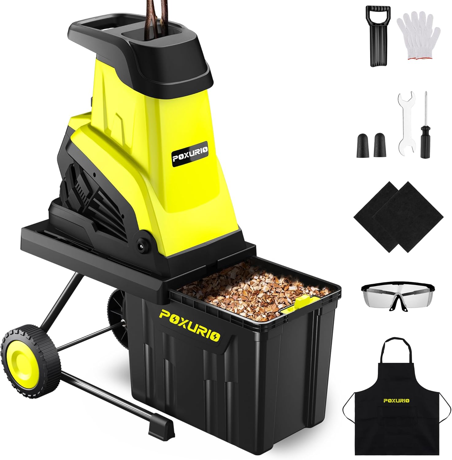 15-Amp Wood Chipper Shredder, 50L Collecting Bin, High Efficiency Electric Mulcher Shredding Machine with 25:1 Reduction Ratio, 1.8In Cutting Diameter, Large Portable Wheels for Yard Cleanup, Green