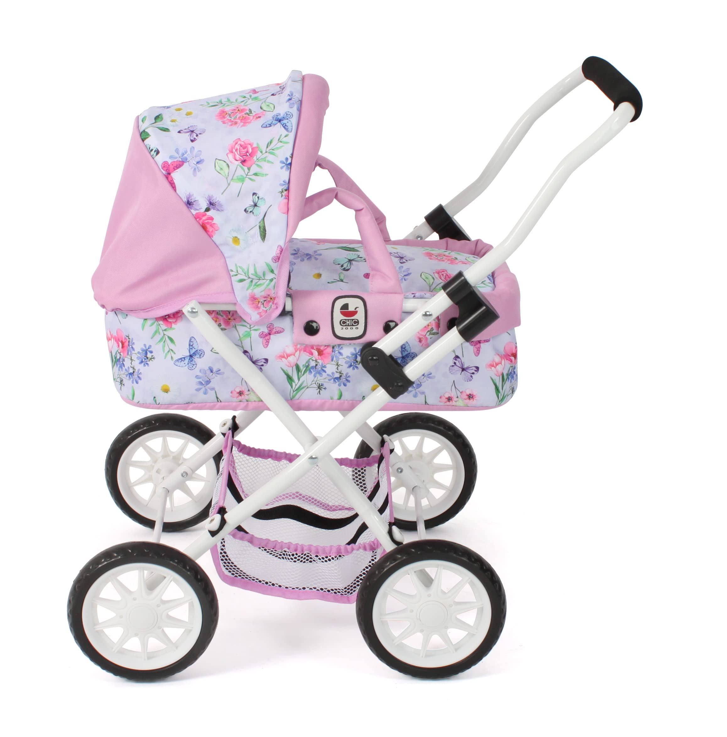 Bayer Chic 2000 - Passeggino per bambole Smarty, piccolo passeggino per bambini dai 2 anni in su, fiori, rosa, 555-53