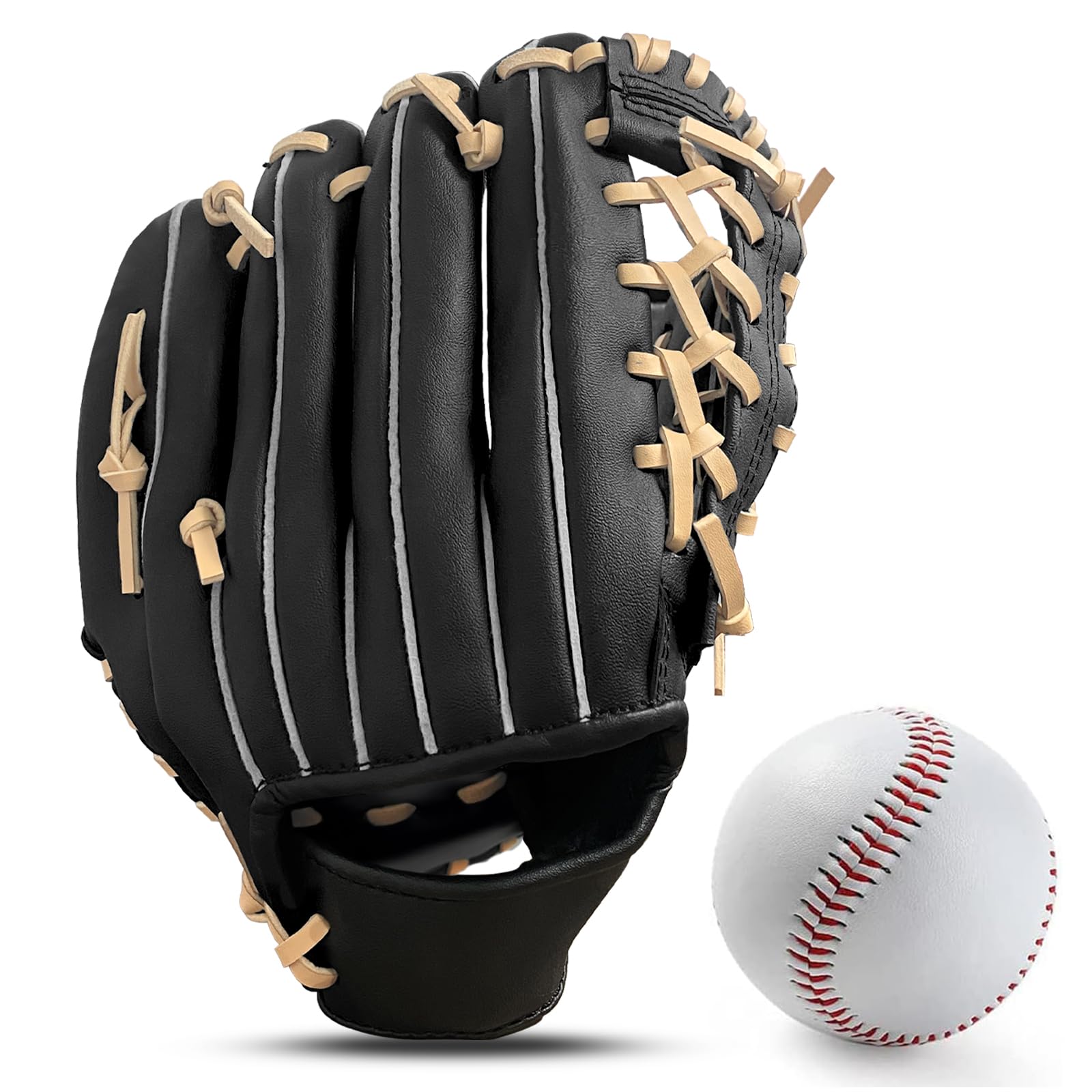 Baseball Glove,Baseball Softball Mitt with Ball for Kids Youth Adults Training and Beginner,Right Hand Throw,Left Hand Glove